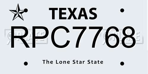 RPC7768 Texas License Plate