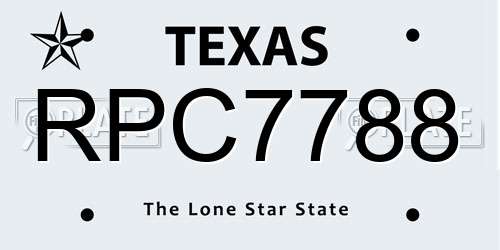 RPC7788 Texas License Plate