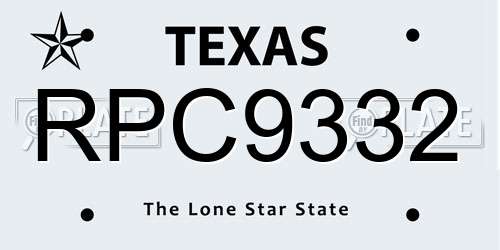 RPC9332 Texas License Plate