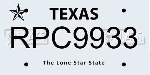 RPC9933 Texas License Plate