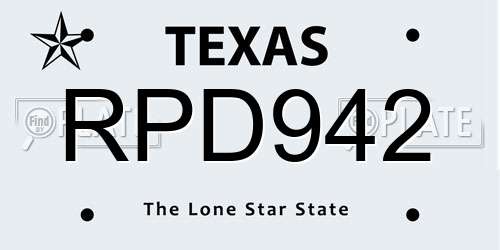 RPD942 Texas License Plate