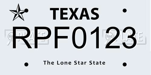 RPF0123 Texas License Plate