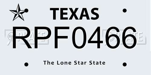 RPF0466 Texas License Plate