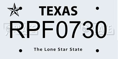 RPF0730 Texas License Plate