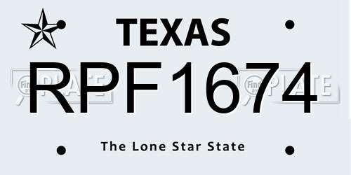RPF1674 Texas License Plate