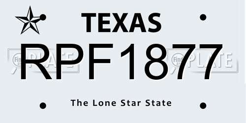 RPF1877 Texas License Plate