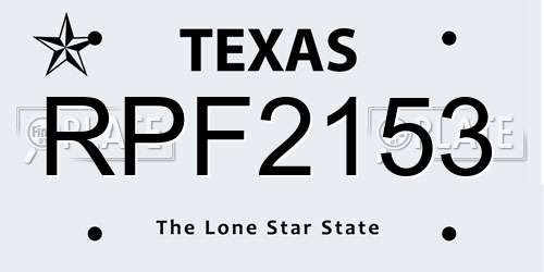 RPF2153 Texas License Plate