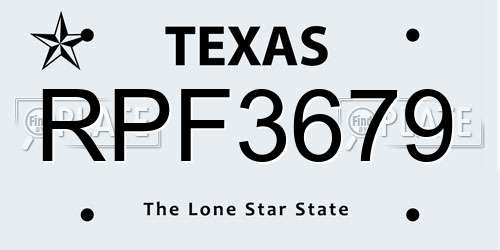 RPF3679 Texas License Plate