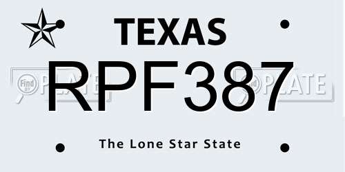RPF387 Texas License Plate