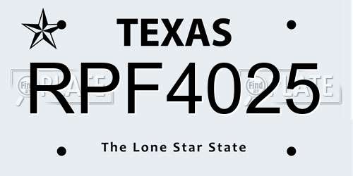 RPF4025 Texas License Plate