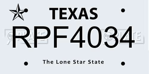 RPF4034 Texas License Plate