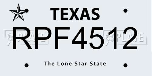 RPF4512 Texas License Plate