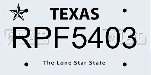 RPF5403 Texas License Plate