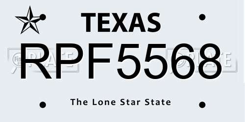 RPF5568 Texas License Plate
