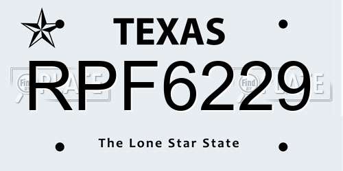 RPF6229 Texas License Plate