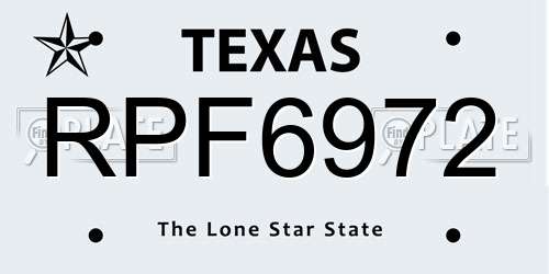 RPF6972 Texas License Plate