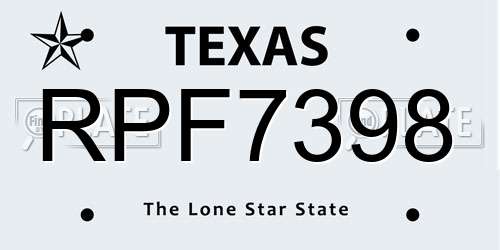 RPF7398 Texas License Plate