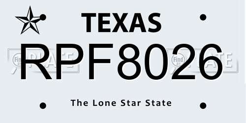 RPF8026 Texas License Plate