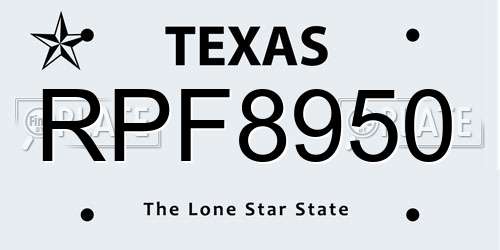 RPF8950 Texas License Plate
