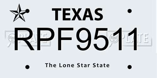 RPF9511 Texas License Plate