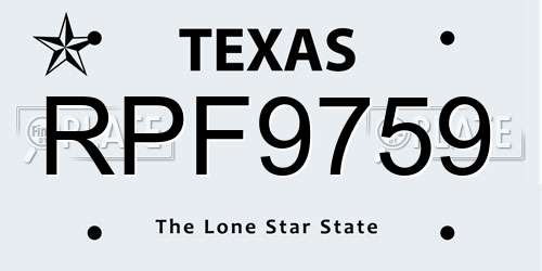 RPF9759 Texas License Plate