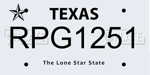 RPG1251 Texas License Plate