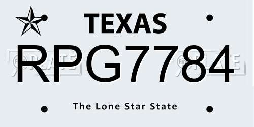 RPG7784 Texas License Plate