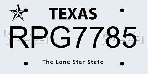 RPG7785 Texas License Plate
