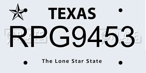 RPG9453 Texas License Plate