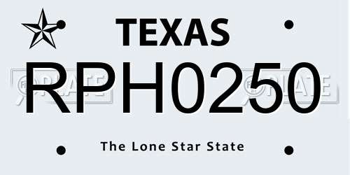 RPH0250 Texas License Plate