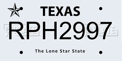 RPH2997 Texas License Plate