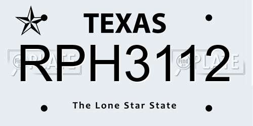 RPH3112 Texas License Plate
