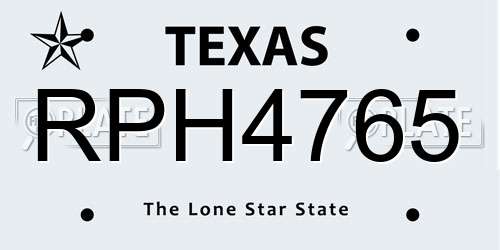 RPH4765 Texas License Plate
