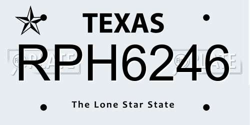 RPH6246 Texas License Plate