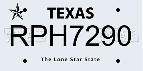 RPH7290 Texas License Plate