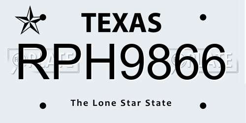 RPH9866 Texas License Plate