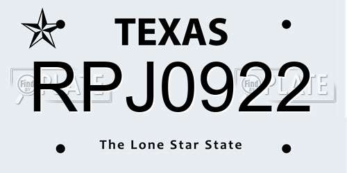 RPJ0922 Texas License Plate