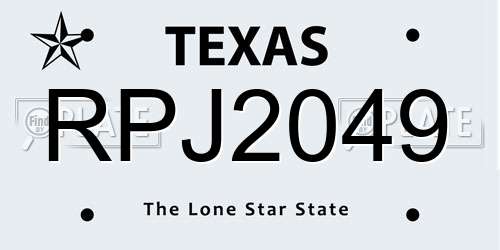 RPJ2049 Texas License Plate
