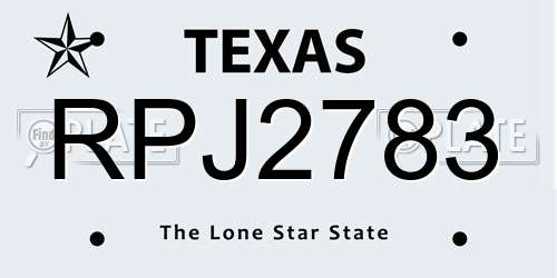 RPJ2783 Texas License Plate