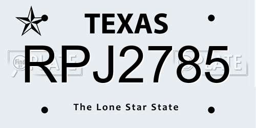 RPJ2785 Texas License Plate