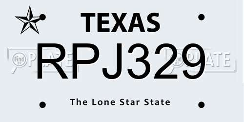 RPJ329 Texas License Plate