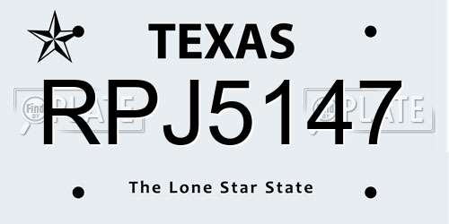 RPJ5147 Texas License Plate