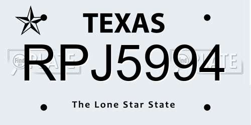 RPJ5994 Texas License Plate