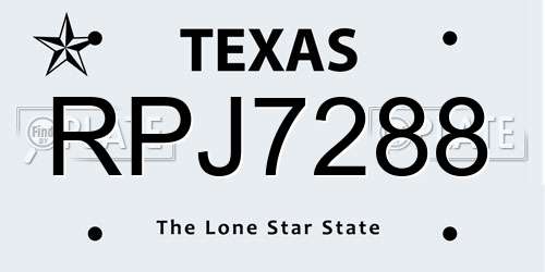 RPJ7288 Texas License Plate