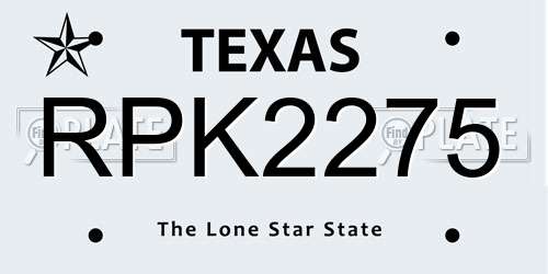 RPK2275 Texas License Plate