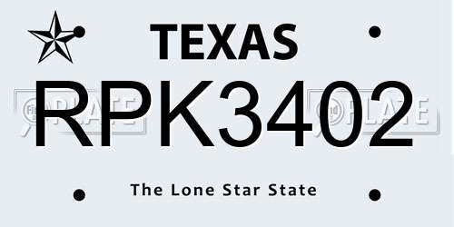 RPK3402 Texas License Plate
