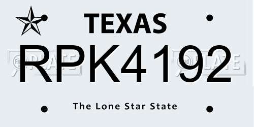 RPK4192 Texas License Plate