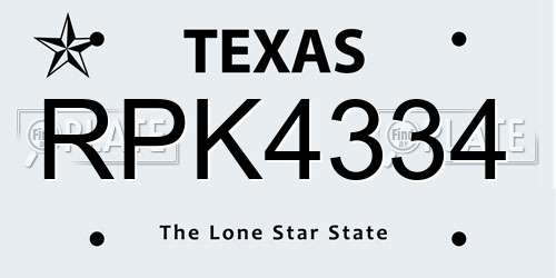 RPK4334 Texas License Plate
