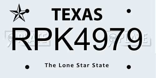 RPK4979 Texas License Plate