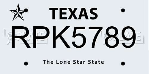 RPK5789 Texas License Plate